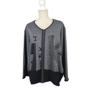 Kedziorek European Zip Up Sweater Women's 36 Gray Black Cotton Blend Long Sleeve